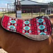 New! 34" x 30" Red & turquoise REINSMAN RANCHER TRAIL SADDLE PAD w/ Aztec design