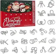 Metal Puzzle Advent Calendar 2023, Christmas Countdown with 24 Brain Teaser Puzzles Toys for Xmas for Kids and Adults in Gift Box