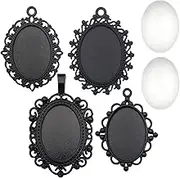 All 32pcs(16 Sets) 18x25mm Enamel Black Oval Blank Bezel Pendant Trays Base Cabochon Settings Trays Pendant Blanks for Jewelry Making DIY Findings (M181)