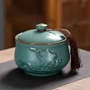 sealed lids, Ceramic Storage Canister,Green Sculpture,Vintage Chinese Style Tea Storage Jars Traditional Tea Tins Cans