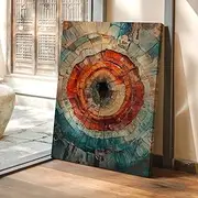 Petrified Wood Wall Art Abstract Tree Ring Vibrant Red Blue Geode Print Rustic Nature Decor Organic Earthy Artwork