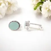 925 Sterling Silver Aqua Chalcedony Gemstone Cufflink Jewelry Gift For Brother