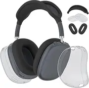 Leonids Case for AirPods Max Headphones (2024/2020), 3 in 1 Clear Anti-Scratch & Dust-Proof Ear Cups/Ear Pad Cases/Headband Cover for Apple AirPods Max (Black)