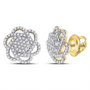 10kt Yellow Gold Round Diamond Pinwheel Cluster Earrings 3/8 Cttw