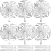 JOHOUSE Decorative Round Hand Fan Foldable, 12 Packs White Folding Fans Handheld Chinese and Japanese Style Crafts for Wedding, Dancing, Party Favors DIY Decoration