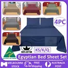 4Pc AU Made Egyptian 100%Cotton Bed Flat Fitted Sheet Set Soft King Single Queen
