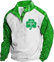 Luhylyana Mens Graphic Sweatshirts Vintage St Patricks Day Sweatshirt Shamrock Flag Print Stand Collar Shirt Pullover Clothes