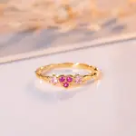 歐美黃金色鑲鑽紅剛玉戒指指環時尚首飾女