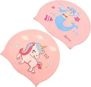 KOMBIUDA Silicone Boys and Girls Swimming Cap for Girls Boys Toddlers Hair Protection Swim Hat for Long Hair