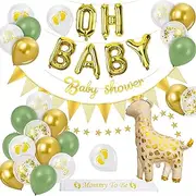 Baby Shower Decorations Neutral, Sage Green Baby Shower Decor for Boy and Girl, Variety Balloon Kit with OH Baby, Olive and Gold Balloons, for Party Supplies