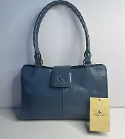 Patricia Nash Safflower Blue Leather Satchel Rienzo Italian Pheasant New (D87)