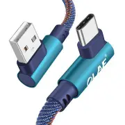 2PCS 2.4A Type C 90 Degree Elbow Fast Charging Denim Braided Data Cable For Xiaomi Mi9 Mi8 HUAWEI P30 P20 S9 S10 Note BLUE COLOR