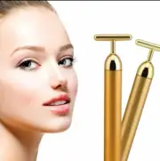 24k Gold Beauty Bar Facial Roller Face Vibration Skincare Massager Device Tool