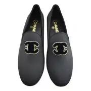 Chanel Black Grosgrain Chain Around CC Logo Mule Moccasin Ballet Loafer Flat 34c