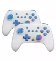 2 White wireless Nintendo Switch Controllers With Lights