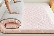 Folding Mattress Double Futon Floor Mat, Soft Sleeping Mat Camping, Sleeping Mattress for Floor Roll Up Bed Mat Foldable Minimalist(Rosa,90x190cm)