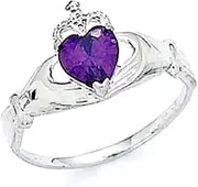 [JewelryWeb] 14k White Gold Love Heart Purple Irish Claddagh Celtic Trinity Knot Ring Size 7.0 Statement-Ring for Women