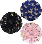 TCOTBE 3 Pcs Soft Satin Bonnet Silk Hair Wrap for Sleeping Silk Sleeping Cap with Wide Elastic Band Night Sleep Cap Single Layer Night Sleeping Head Cover for Women Black