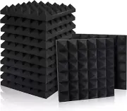12 Pack Acoustic Foam Panels Black Pyramid Sound Absorption Studio Treatment