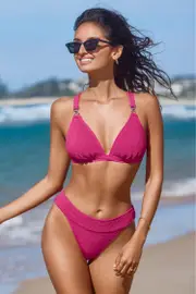 Cupshe Pink Wave O-Ring Bikini Top & Cheeky Bottoms Set - Pink,XL / XL