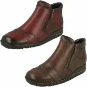 LADIES RIEKER LEATHER CASUAL FLEECE LINED LOW WEDGE ZIP ANKLE BOOTS SIZE 44281