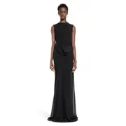 [ANN DEMEULEMEESTER] Leah Long Asymmetric Dress in Silk Georgette Black