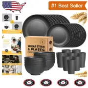 Durable 32-Piece Wheat Straw Dinnerware - Ideal for Home, Camping, and Parties