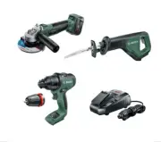 Bosch 18 V 3Pc Cordless Kit: Hammer Drill, Angle Grinder, Recip Saw 4Ah Battery