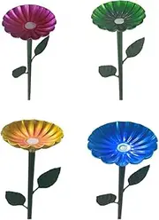 4 Pack Bee Cups for Garden Metal Bee Water Feeder with Vivid Flower Design, Watering Station, Colorful Butterfly Bath Bowl Cups for Outdoor Garden Yard Decor (Green,Red,Yellow,Blue)
