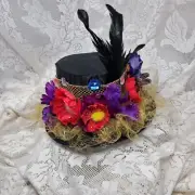 Top Hat Fascinator Flowers Feathers Rhinestones Costume Party