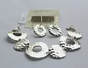 NWT $44 Nine West Hammered Silver Disc Chain link Bracelet Hoop Earrings Set