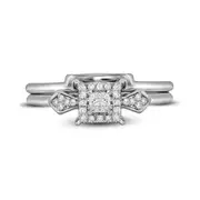 14k White Gold Princess Diamond Square Halo Bridal Engagement Ring Set 1/4 Cttw