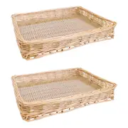 2x LVD Saint Tropez Wicker Willow Tray Basket Rectangle w/Glass 40x30cm Natural