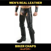 Men's Real Leather Chaps Bikers Chaps With Detachable Codpiece Chaps