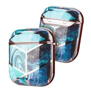 Airpod Case For Apple Airpods Gen 1 & 2 - Electroplated Marble Luxury Design Protective Cover With Clip Keychain - Supports Wireless Qi Charging For Airpods Generation 1 & 2 - Blue & Gold Marble