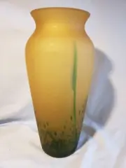 Art Glass Hand Blown Yellow Green Confetti Satin Finish 12" Vase