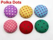 50 Mixed Color Flatback Polka Dots Fabric Covered Round Buttons 15mm Cabochon