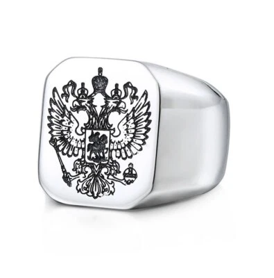 Stainless Steel Men's Engraved Double Eagle Cool Design Silver Color Ring M170