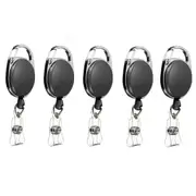 Security ID Card Holder Lanyard Pass Retractable Key Tag - 6pcs