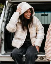 [Rip Curl] Rip Curl Women's Anti-Series Surf Check Hooded Puffer Jacket in Natural Size Medium M Natural