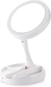 Homiliky Makeup Mirror with LED Light Vanity Mirror 1/10X Magnification Mirror Double Sided Cosmetic Mirror Adjustable Foldable Mirror for Travel Battery and USB Powered