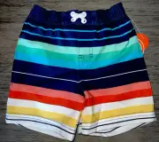 Wonder Nation Multi Stripes Boy's Swim Shorts Trunks Size 18M New