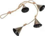 NOLITOY Rustic Iron Cow Bells with Jute Rope Chime for Home Security Witch Protection Festive Decor for Halloween and Christmas