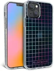 [FELONY CASE] iPhone 13 and iPhone 14 Case - Stylish Holographic Grid iPhone Case - Wireless Charging Compatible - Anti-Scratch, 360° Shockproof Protective Case for Apple iPhone 13/14