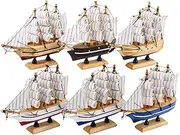 Dedoot Sailing Ship Model Decor, Pack of 6 Wooden Miniature Sailing Boat Model Handmade Vintage Nautical Sail Ship 5.5x5x1.2 Inch for Tabletop Ornament, Ocean Theme and Home Decor - 6 Colors