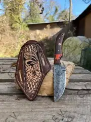Handmade Beautiful knife and Tooled Leather pancake knife Sheaths combo knife.