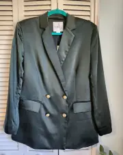 Sam Edelman Women's Satin Blazer Dark Green Gold Buttons NWT $179 size Small