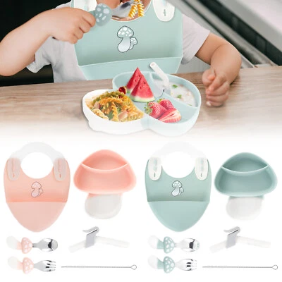 6Pcs Silicone Baby Feeding Set Mushroom Baby Led Weaning Set Reusable Baby tetfD