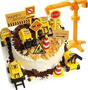 Construction Cake Toppers Construction Cake Decorations Set Excavator Tower Crane Cupcake Topper Traffic and Road Sign Decor Happy Birthday Party Supplies Favors