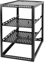 Tecmojo 20U Open Frame Network Rack for IT & AV Gear, Black, Alloy Steel, Rack Mount, Wall Floor Mount, Compatible with Networking Devices, Servers, IT Equipment